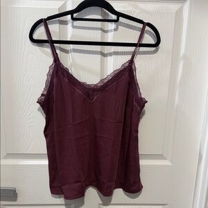 Elegant Lace Trim Burgundy Cami Top